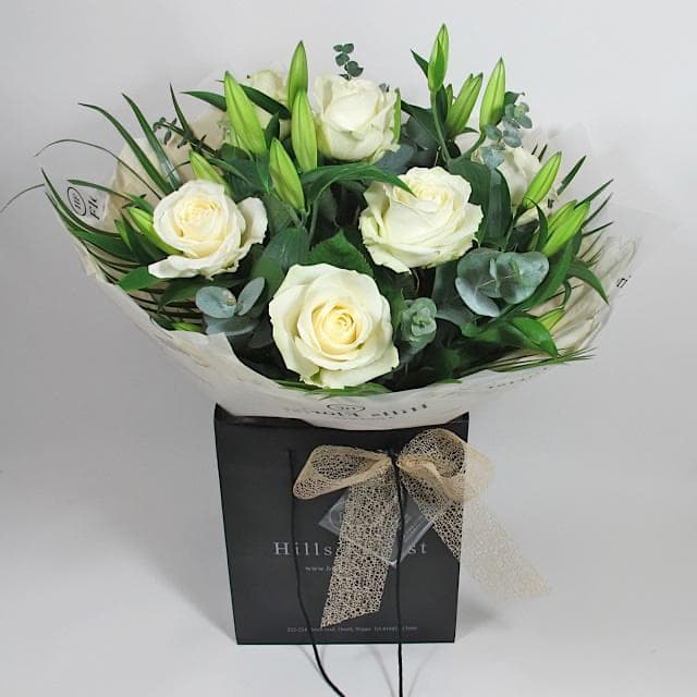 Luxury White Rose & Lilly Hand Tied